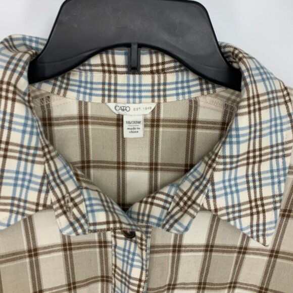 Cato Shirt Plaid Button Down Long Sleeve Tunic Top Brown - Picture 3 of 11